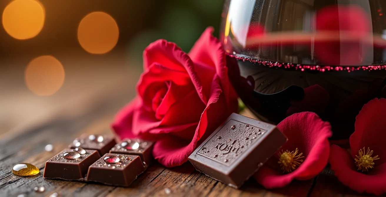 Composición de ramo floral con vinos y productos gourmet españoles