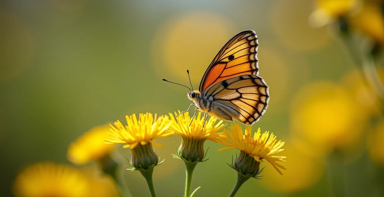 Mariposa macaón sobre flores de hinojo silvestre mediterráneo