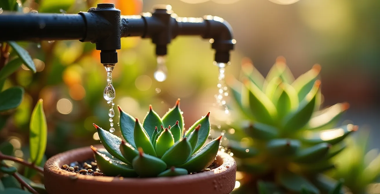 Sistema de micro-riego por gravedad con goteros diferenciales en jardín vertical