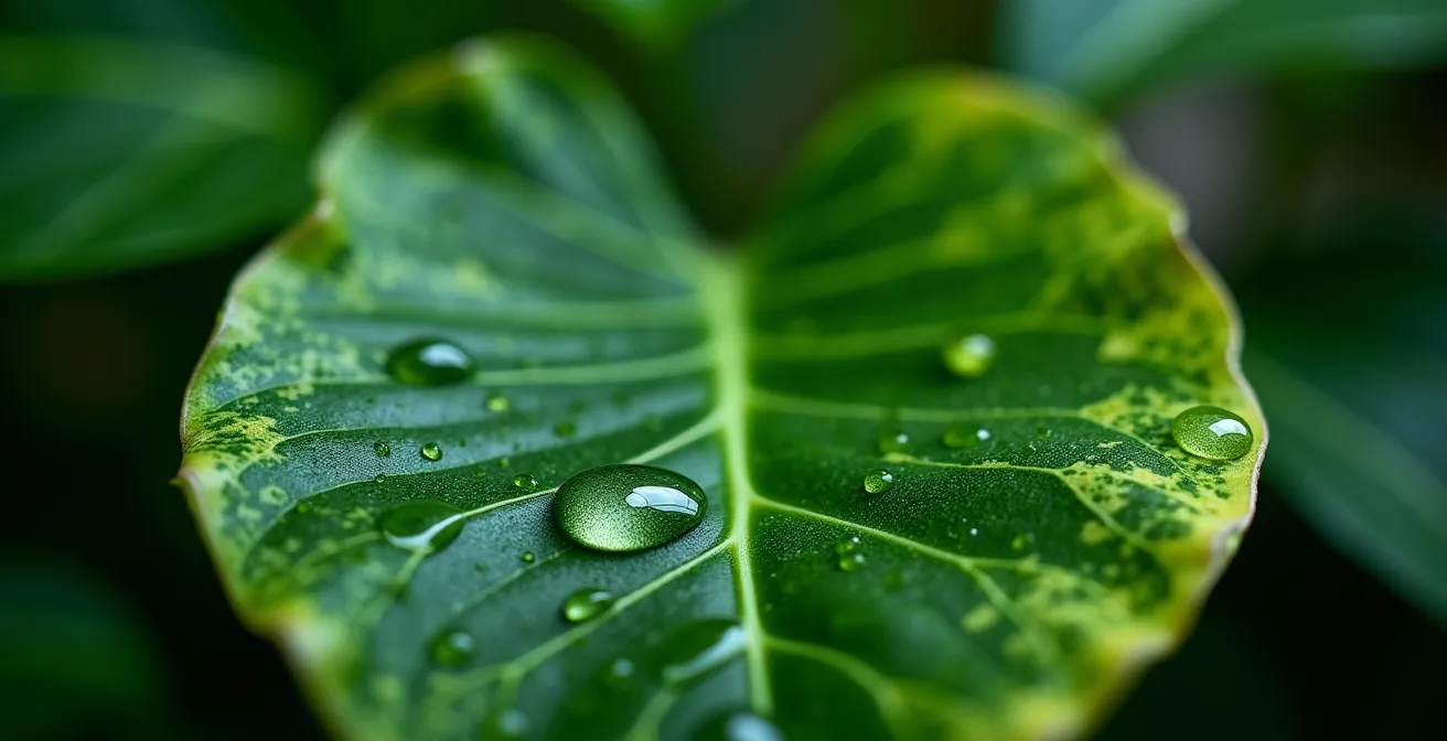 Comparación visual macro de hojas de Spathiphyllum y Pothos mostrando los estomas abiertos